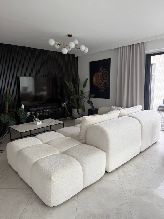 Narożnik sofa modułowa narożna Morano tkanina Manza boucle jasny beż