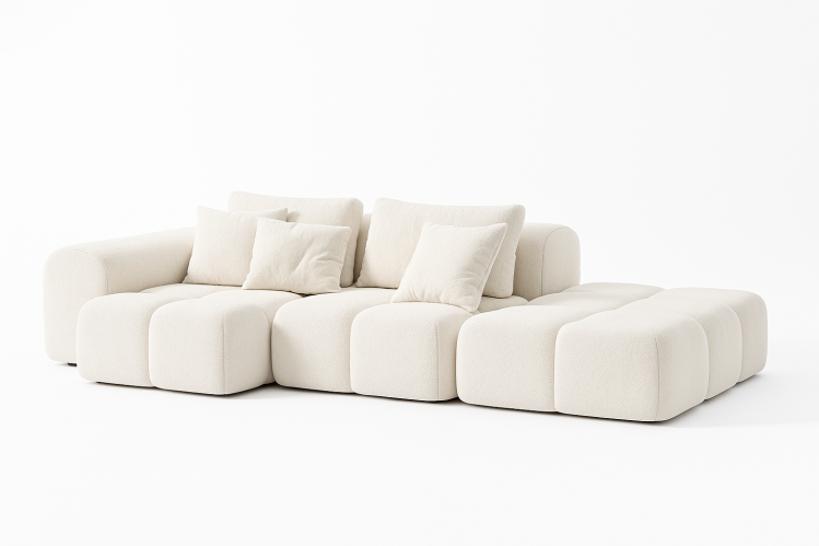 Narożnik sofa modułowa narożna Morano tkanina Manza boucle jasny beż